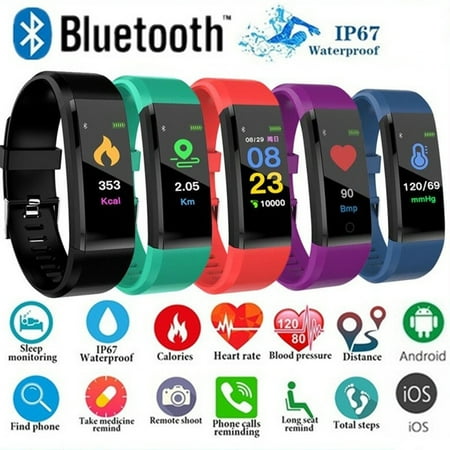 Waterproof Smart Bracelet Watch 115 Plus Blood Pressure Monitoring Heart Rate Monitoring Smart Wristband Fitness