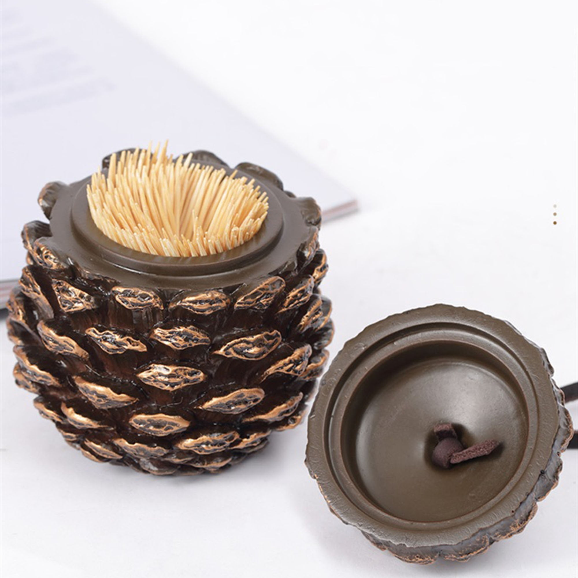 Cute Pinecone Toothpick Dispenser with Lid Cotton Swab Storage Box Toothpick Holder