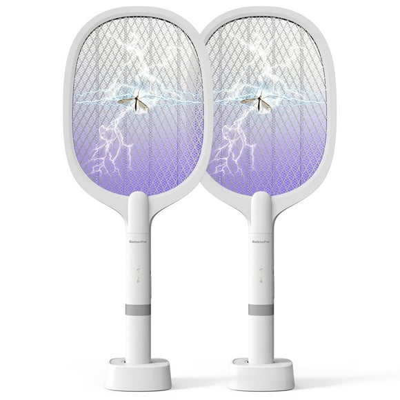 2- Pack Electric Fly Swatter Rechargeable with UV Bug Lights, Portable Mosquito Bug Zapper Racket, Dual Modes Mosquito Gnat Killer Fly Swatter with Pr