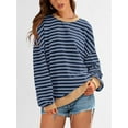 thumbnail image 4 of PRETTYGARDEN Womens Striped Oversized Sweatshirt Color Block Crew Neck Long Sleeve Casual Loose Pullover Top Y2K Clothes, 4 of 9