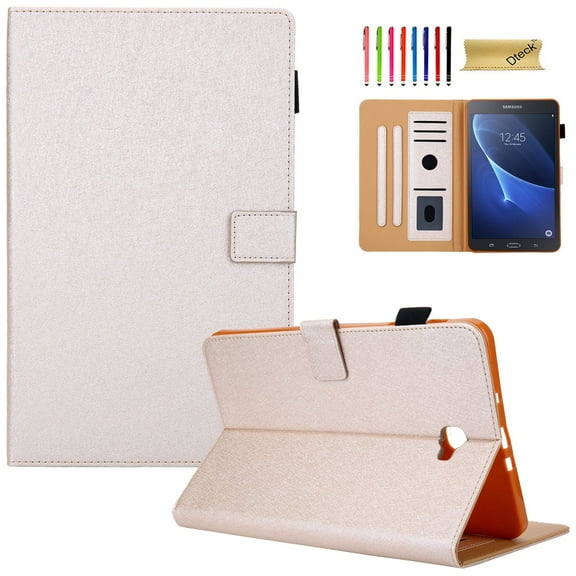 Dteck Case For Samsung Galaxy Tab A 10.1(2016 NO S Pen Version), Leather Folio Cover for Samsung 10.1 Inch Tablet SM-T580 T585 with Auto Wake/Sleep and Card Slots, Multiple Viewing Angles, Gold