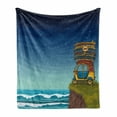 thumbnail image 1 of Ocean Soft Flannel Fleece Blanket, Cartoon Car with Surfboards Blue Night Ocean Waves Travel Summer Island Illustration, Cozy Plush for Indoor and Outdoor Use, 50" x 60", Multicolor, by Ambesonne, 1 of 6