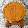thumbnail image 2 of Carved Wooden Step Stool, Round Stool Ottoman, 11 Inch Kids Stool, Mini Side Table, Shoe Stool for Living Room Bedroom, Queen Bee, Natural, 2 of 6