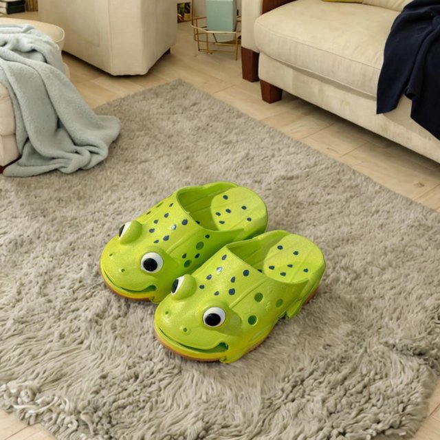 Pantuflas para mujer, sandalias de playa, pantuflas casuales, zapatos de verano impermeables, pantuflas suaves, pantuflas de rana de dibujos animados, Verde Yinane Zapatillas de verano