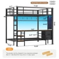 thumbnail image 3 of Aunfebrco Full Over Twin Bunk Bed with Desk Metal Loft Bed with Charging Station and Led Lights, Full Size Over Twin Bunk Bed with Drawers&Storage Shelves for Adults, Full-Length Guardrail, Black, 3 of 12