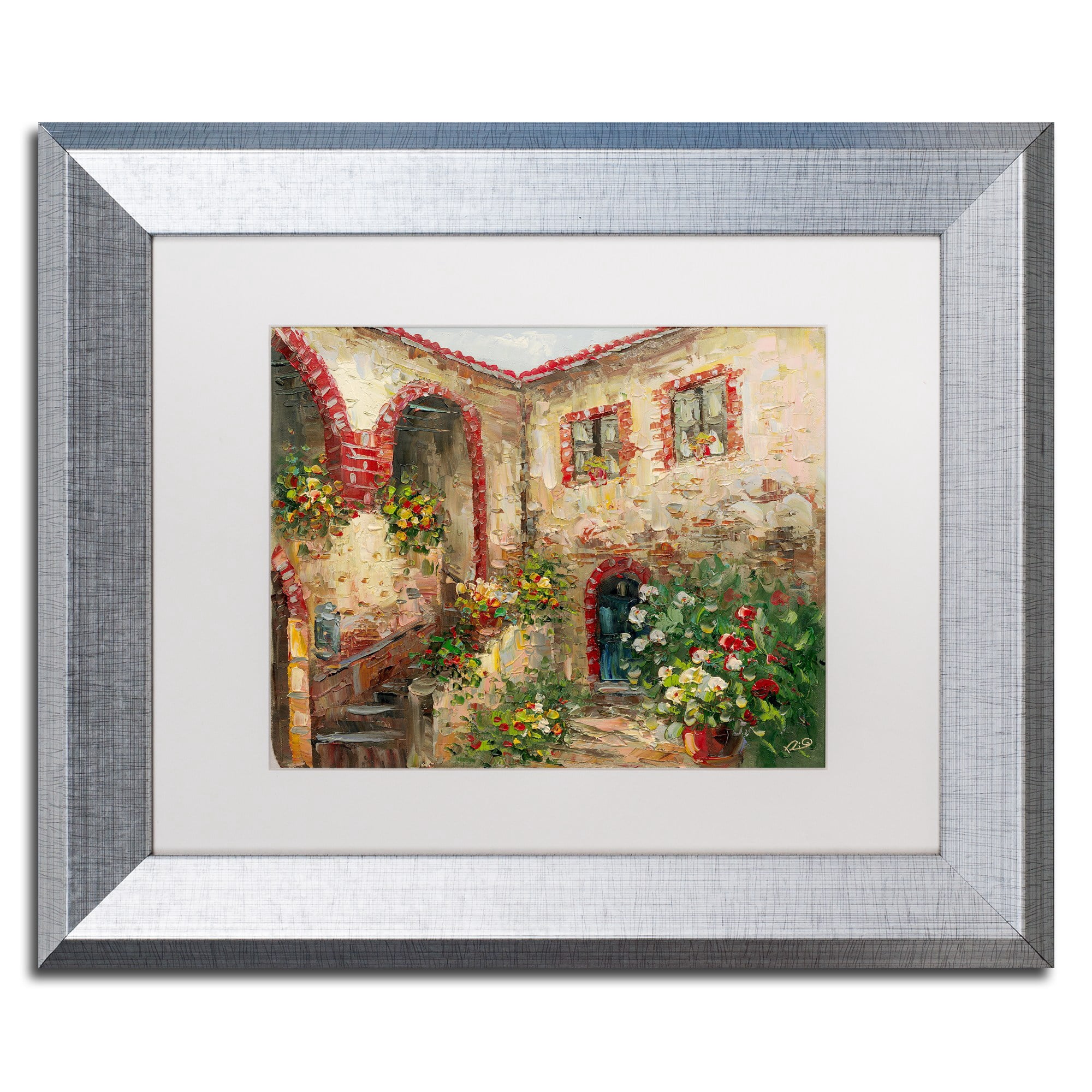 Trademark Fine Art "Tuscany Courtyard" Canvas Art by Rio White Matte, Silver Frame