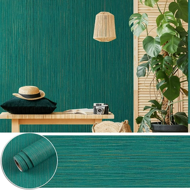 Green Grasscloth Wallpaper 17.7''x100'' Self Adhesive Fabric Peel and Stick Wallpaper Linen
