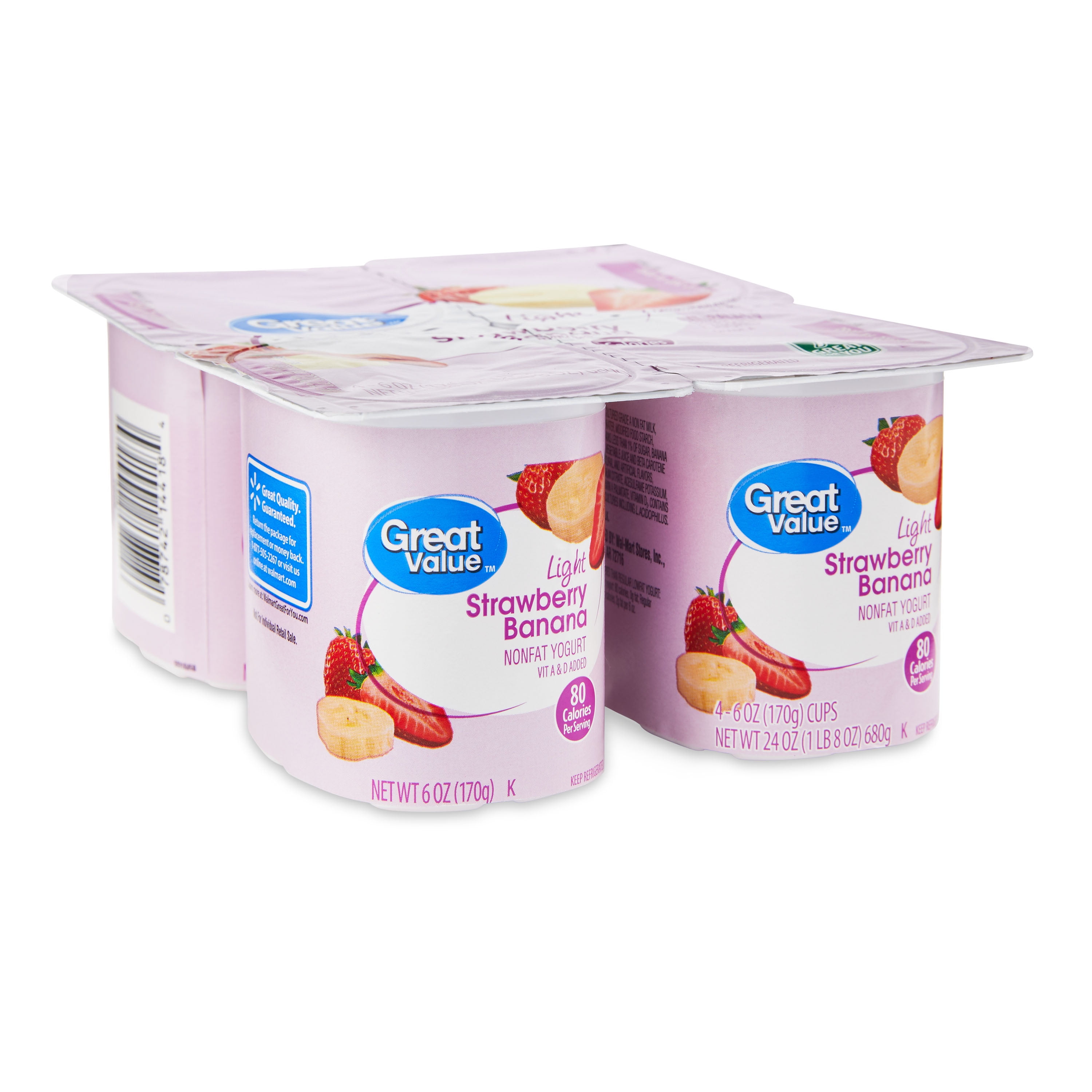 Great Value Light Strawberry Banana Nonfat Yogurt, 6 oz, 4 Count