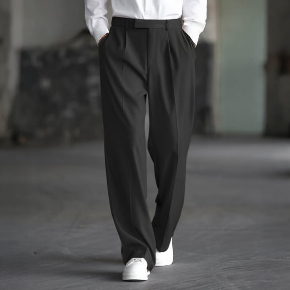 SGFCWSX Mens Dress Pants High Waisted Wide Leg Pleated Drapey Pockets Business Casual Daily Wear Trousers Black Size L