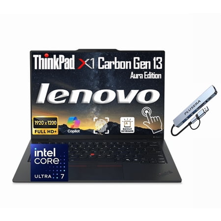Lenovo ThinkPad X1 Carbon Gen 13 Aura Edition 14" WUXGA Touchscreen Business AI PC, Intel Core Ultra 7 255U Processor, Windows 11 Pro 32GB DDR5 RAM 1TB SSD, FR, Backlit KB, PLUSERA 8-in-1 Hub, Black