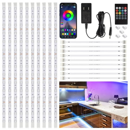 

10 PCS RGB Under Cabinet Lighting Kit App and Remote Control Led Strip Lights Music Sync Color Cha