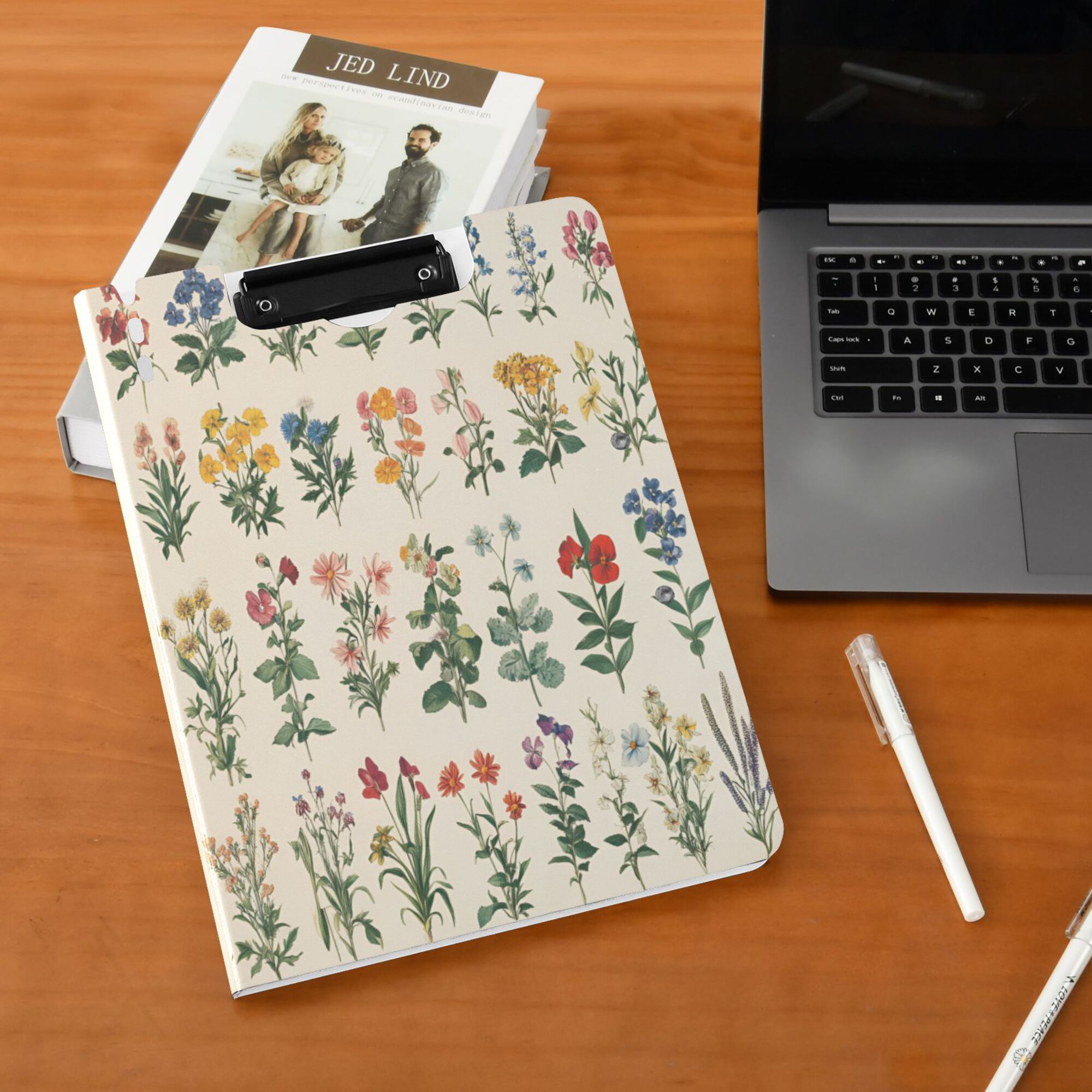 FORMRS A4 Clipboard Folder with Pen Holder Horizontal Foldable School Office Binder, Red Floral