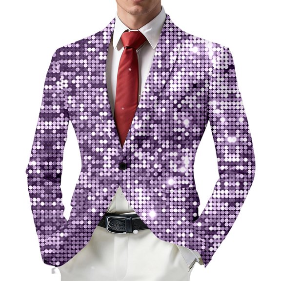 oqasdz Carnival Blazer for Men Glitter Print Jacket Celebration Stylish Shiny Classic Fit Stretch Dress Coat Travel Party Business Formal