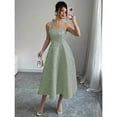 thumbnail image 3 of Mint Green Jacquard Halter Tie-Waist A-Line Midi Dress With Floral Texture, 3 of 6