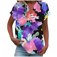thumbnail image 2 of Gamivast Womens Summer Boho Floral Print Short Sleeve Button Up Dressy Casual Blouses V Neck T Shirt Tunic Tops Purple XL or Cancel Membership, 2 of 5