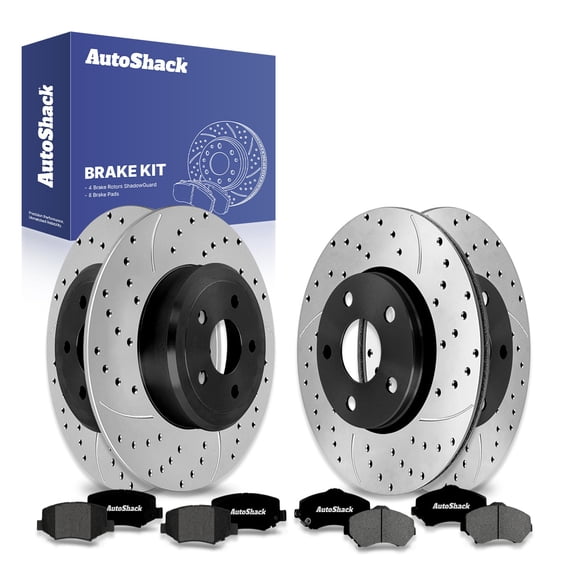 AutoShack Front Vented & Rear Solid Drilled & Slotted E-Coated Brake Rotors   Premium Ceramic Pads 12-PC Brake Kit Replacement for 2008-2012 Jeep Liberty 2007-2011 Dodge Nitro ShadowGuard