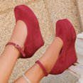 thumbnail image 6 of Platform Wedge Suede Loafers for Women Round Toe Chunky Heel Non Slip Casual Dressy Shoes with Ankle Strap Red Size 6.5, 6 of 8