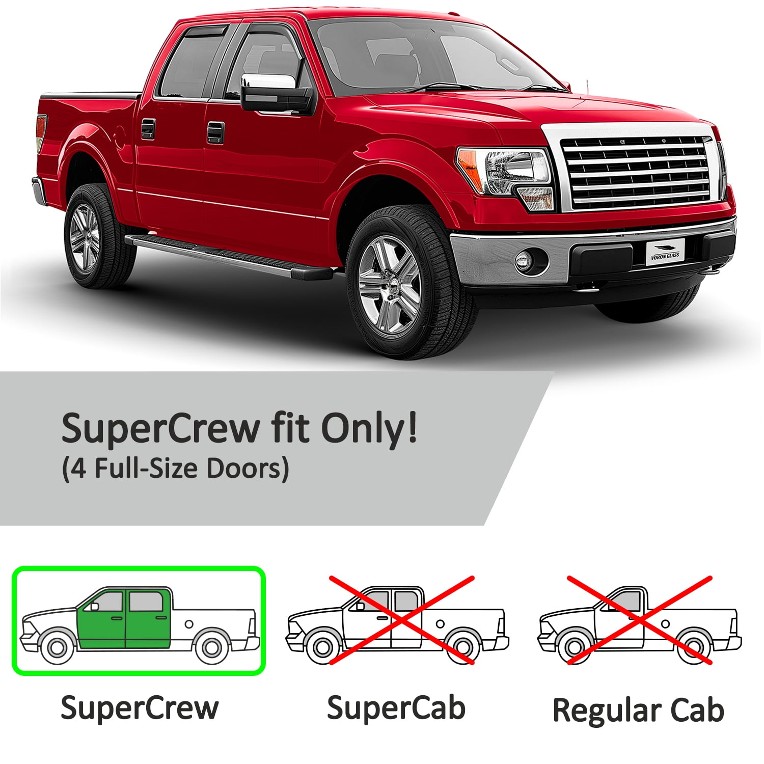 Voron Glass in-Channel Extra Durable Rain Guards for Trucks Ford F-150 2009-2014 SuperCrew, Window Deflectors, Vent Window Visors, 4 Pieces - 200616
