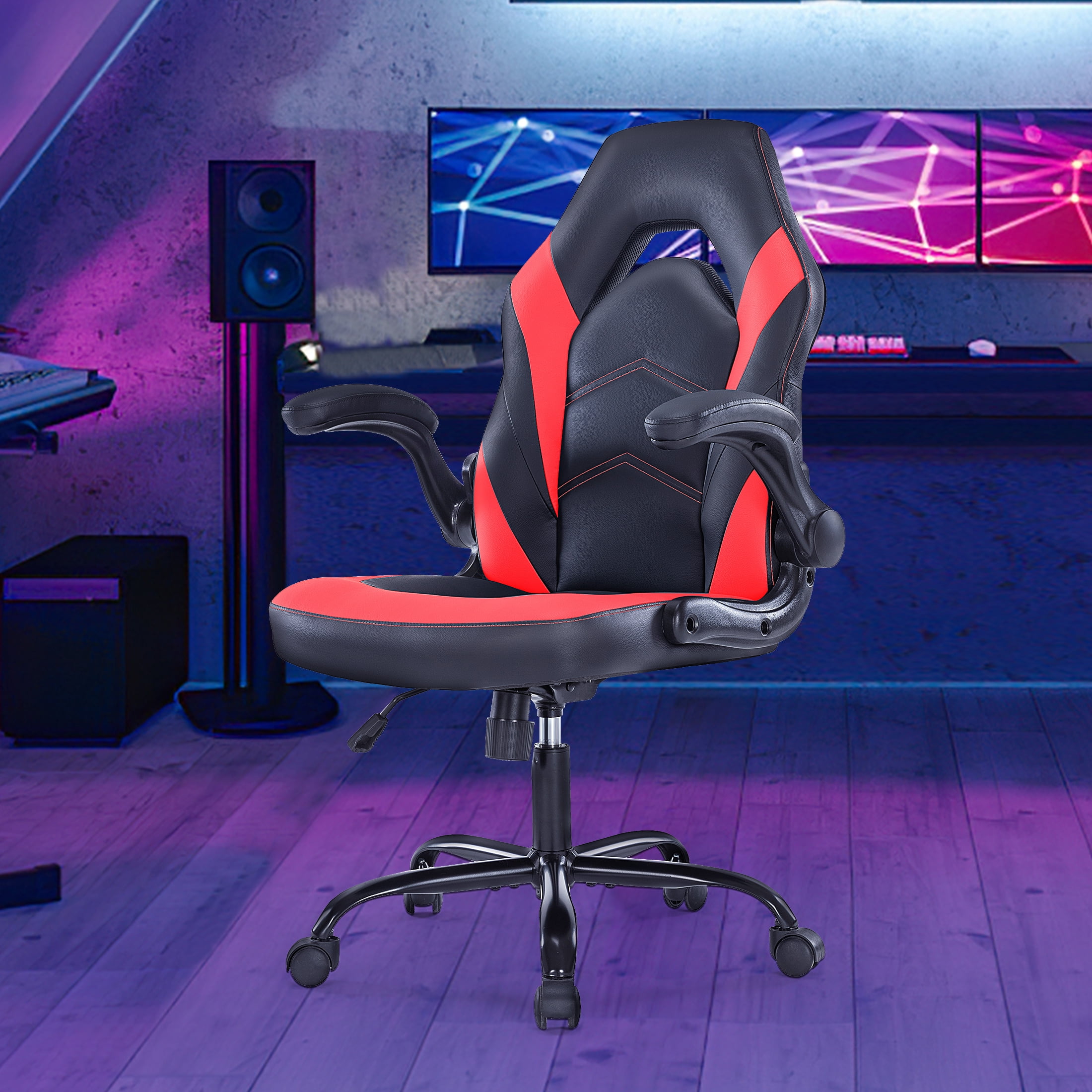 CONCETTA Gaming Chair, PU Leather, Ergonomic with Flip-up Armrests, Lumbar Support, Red