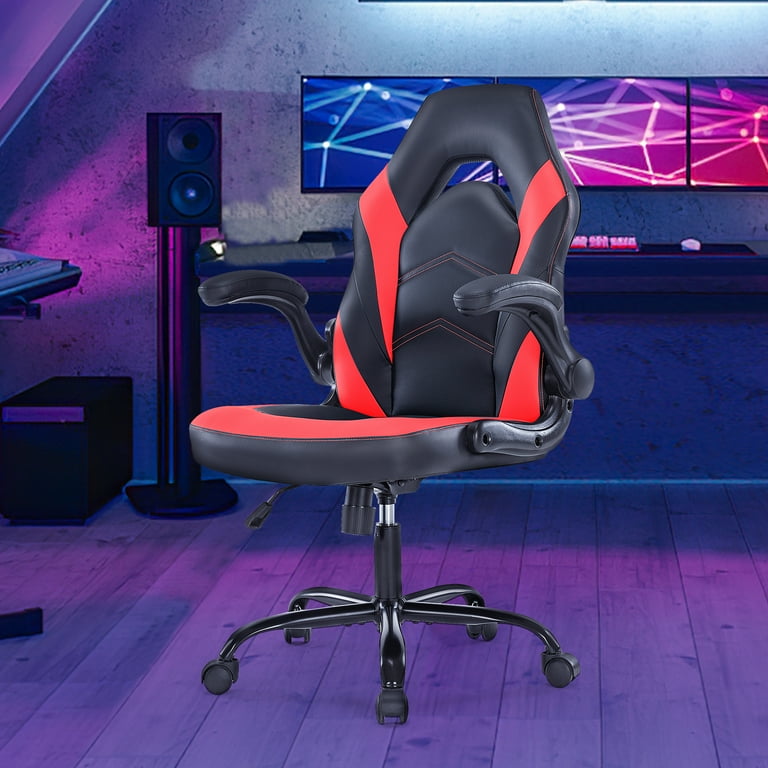 Ergonomic Gaming Office Chair PU Leather Executive Swivel Computer Desk Chair with Flip up Armrests and Lumbar Support for Working Studying Gaming