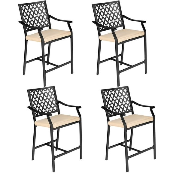 Costway 4PCS Patio Bar Stool Counter Height Cushioned Chair Armrest Garden Deck