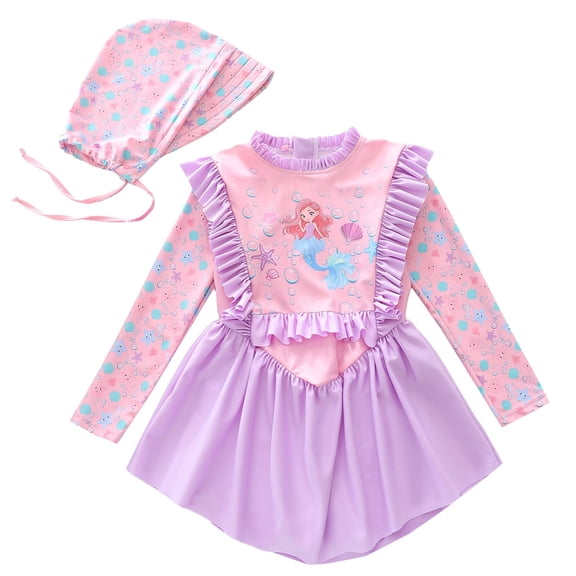 LRen 2t Swimsuit Girl Long Sleeve Swimsuits Two Piece Rash Guard Bathing Suit Upf 50 Sun Protection Loose Crewneck Beachwear Girls Bathing Suit Kids Swimwear