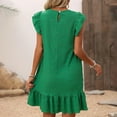 thumbnail image 4 of Teissuly Women Fashion Summer Solid Color Ruffled Flying Sleeves Round Neck Sleeveless Dress, 4 of 8