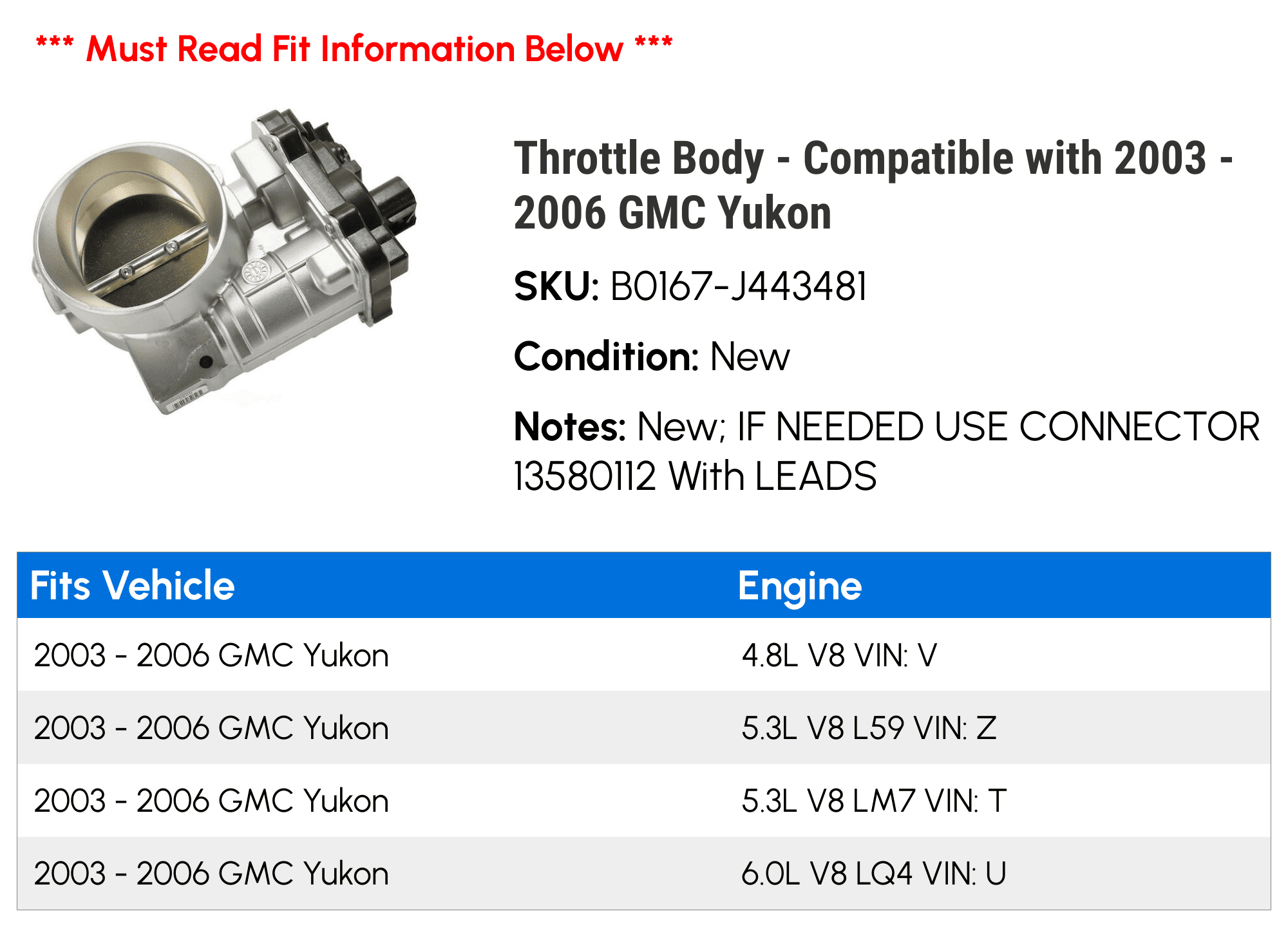 Throttle Body - Compatible with 2003 - 2006 GMC Yukon - AC Delco