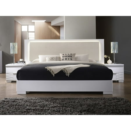 Best Master Furniture Athens White Lacquer with LED Lighting Platform Bed, E. (The Best Lacquer For Wood)