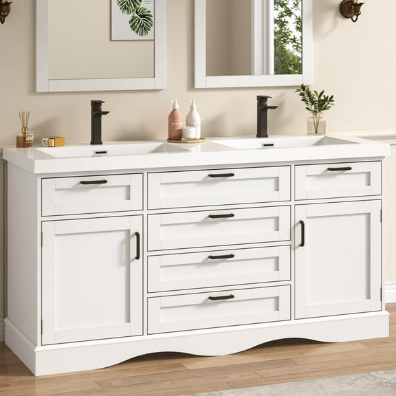 Blotout 59" Modern Double Bathroom Vanity with Sink Combo, Bathroom Storage Cabinet with 2 Storage Doors and 6 Drawers