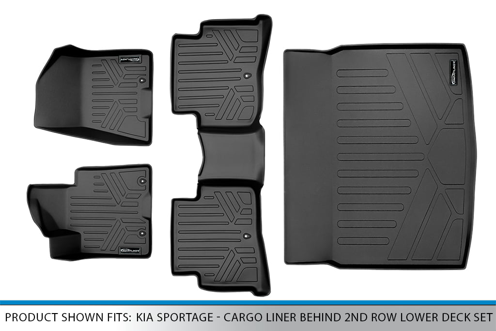 MAX LINER A0244/B0206/D0428 Custom Fit Floor Mats and Cargo Liner Behind 2nd Row Lower Deck Set Black for 2017-2019 Kia Sportage 