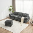 thumbnail image 2 of 101" Modern 3-Seat Sofa Couch with Ottoman, Polyester Sofa Sleeper, Comfy Upholstered Deep Seat Sofa for Living Room, Apartment, Studio, Office, 101.6 W X33.9" D X 34.6", Dark Grey, 2 of 9