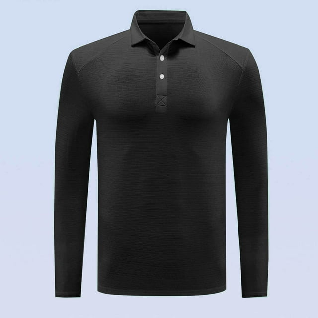 Blusa y camisa de manga larga con cuello vuelto para hombre, color liso, informal, elástica, deportiva, con botones, blusa de manga larga con cuello vuelto para hombre, tops de poliéster para hombre