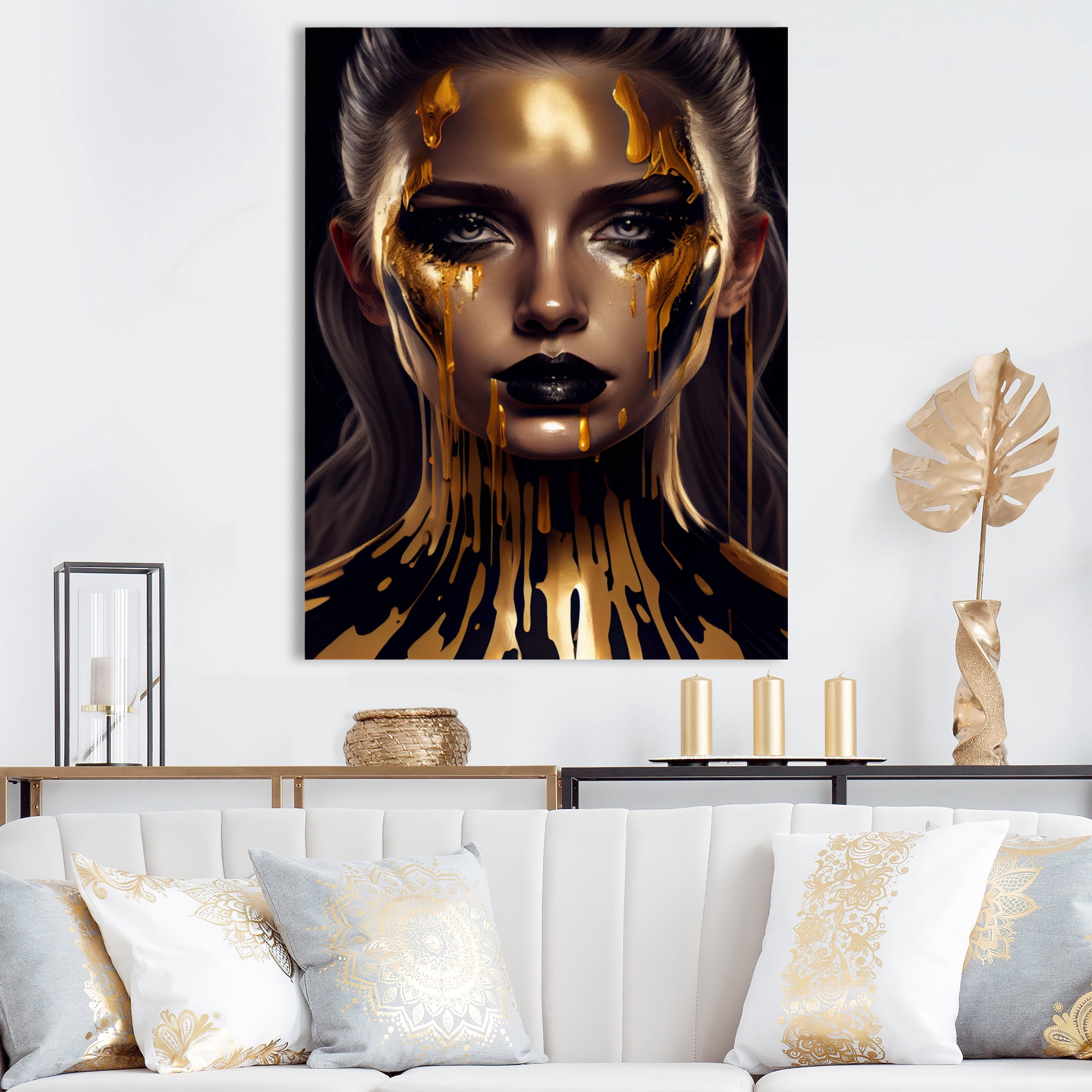 Designart Sensual Liquid Gold Woman VII Canvas Wall Art