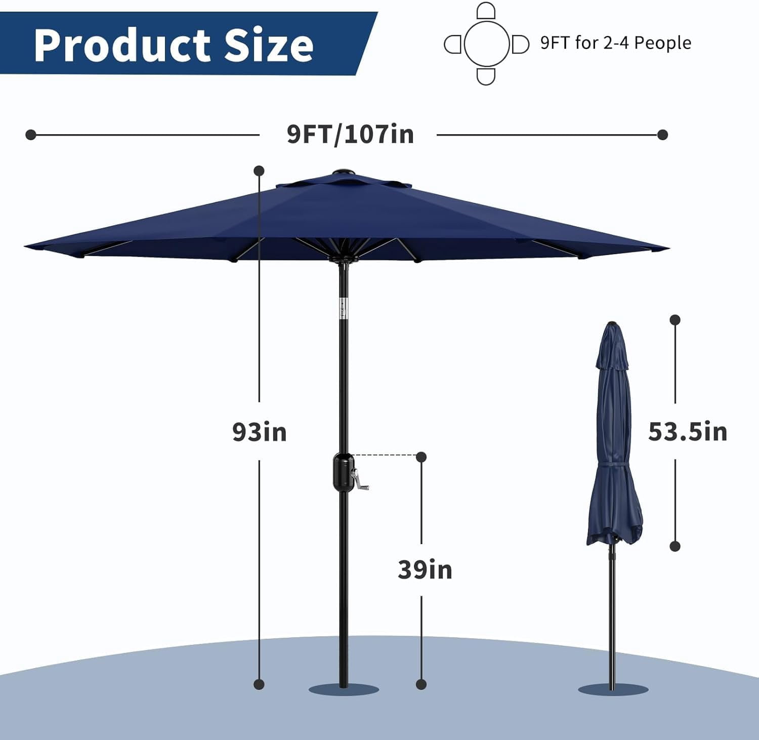 10FT Patio Umbrella Outdoor, Market Table Umbrella with Crank Lift & Push Button Tilt, UV 50+ Waterproof Canopy, 8 Steel Ribs for Pool, Deck, Yard, Garden