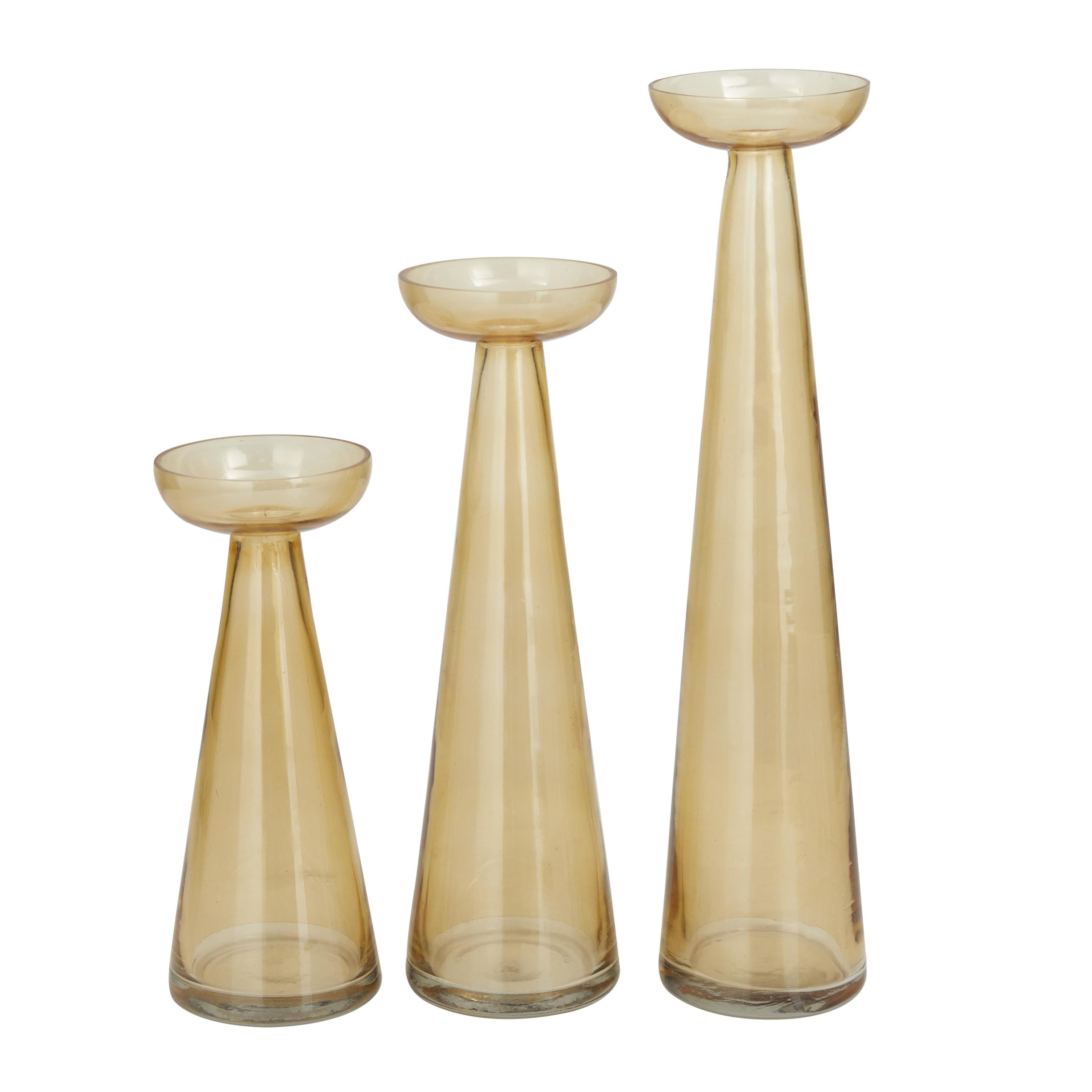DecMode 3 Candle Gold Glass Pillar Candle Holder, Set of 3