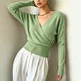 thumbnail image 6 of WRFWUL Womens Wrap V Neck Top Long Sleeve Ribbed Knit Surplice Pullover Tops Elegant Slim Fit Casual Cropped Sweater, 6 of 7