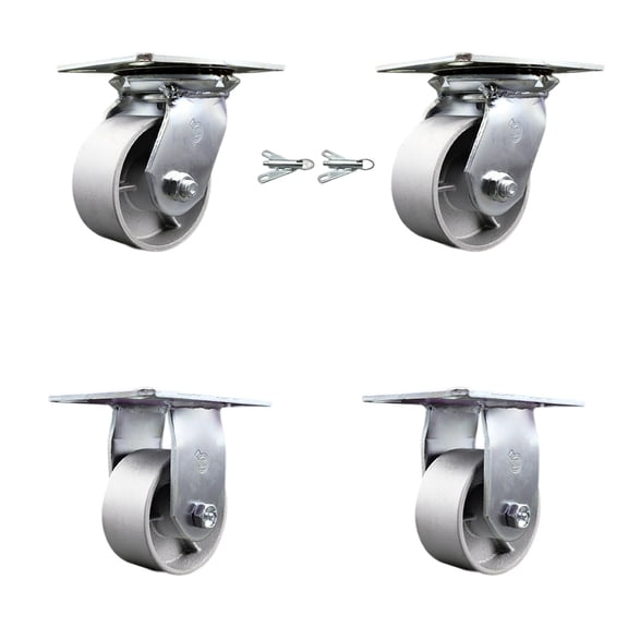 4 Inch Semi Steel Caster Set with Ball Bearing 2 Swivel Lock and 2 Rigid SCC