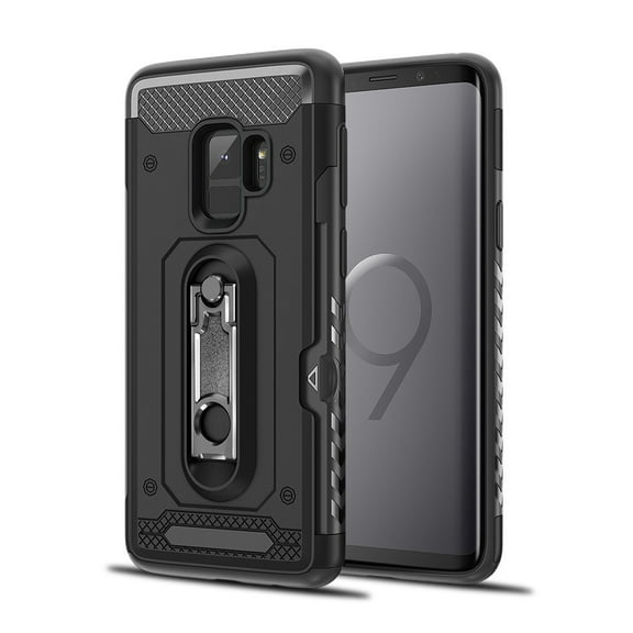 Perfect Fit Hybrid Case for Samsung Galaxy S9 Heavy Duty with Built-In Stand and Card Holder