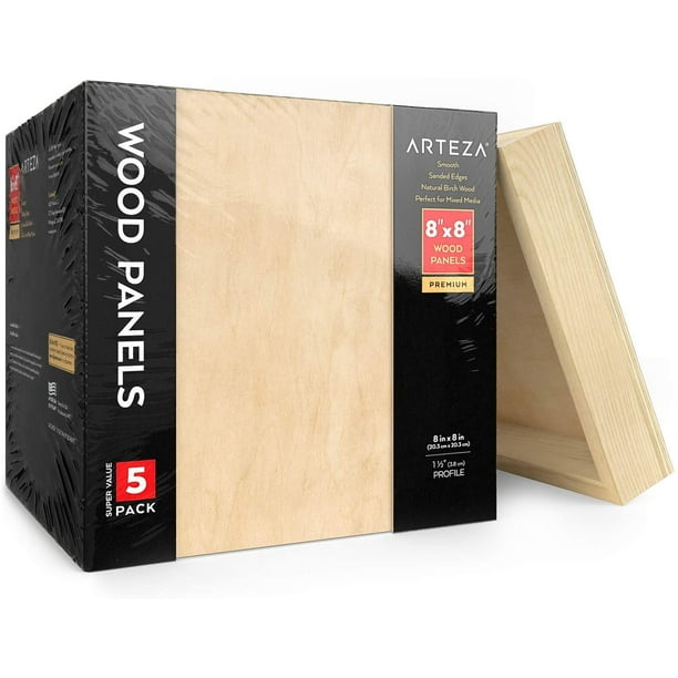 Arteza Wood Paint Pouring Art Panel Boards, 8"x8" 5 Pack