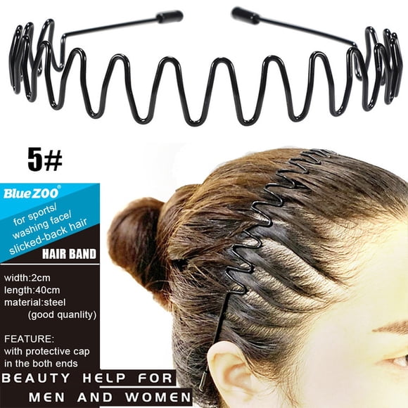 Women Fashion Metal Men Women Sports Headband Hair Band Hoop Comb Hairband Wave Black Headwear