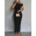 thumbnail image 4 of Women'S Elegant Maxi Dress Short Sleeve Bodycon Cocktail Prom Summer Oblique Off-Shoulder Black L, 4 of 7