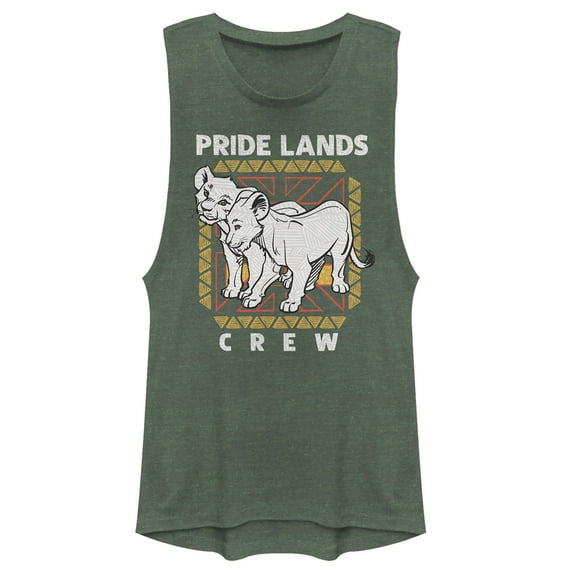 Junior's Lion King Simba & Nala Pride Lands Crew  Festival Muscle Graphic Tee Pine Green Heather Large
