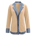 thumbnail image 4 of BODOAO Women's Denim Patchwork Shirt Jacket, Collared Button Down Long Sleeve Shacket, Loose Casual Jean Coat for Fall Winter Layering, Travel and Daily Wear Beige 3XL, 4 of 5