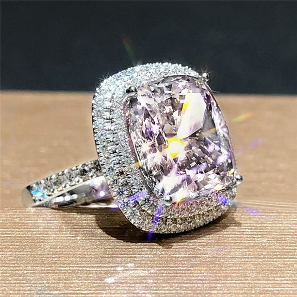 Anillo de boda con elegante anillo de diamantes rosas con microincrustaciones cuadradas europeas y americanas con simulación de circonita