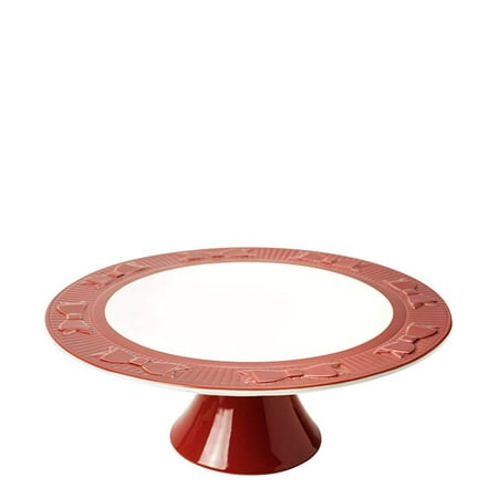 - Yedi Houseware Cravette Footed 11 Inch Round Porcelain Raised Cake Platter, Red