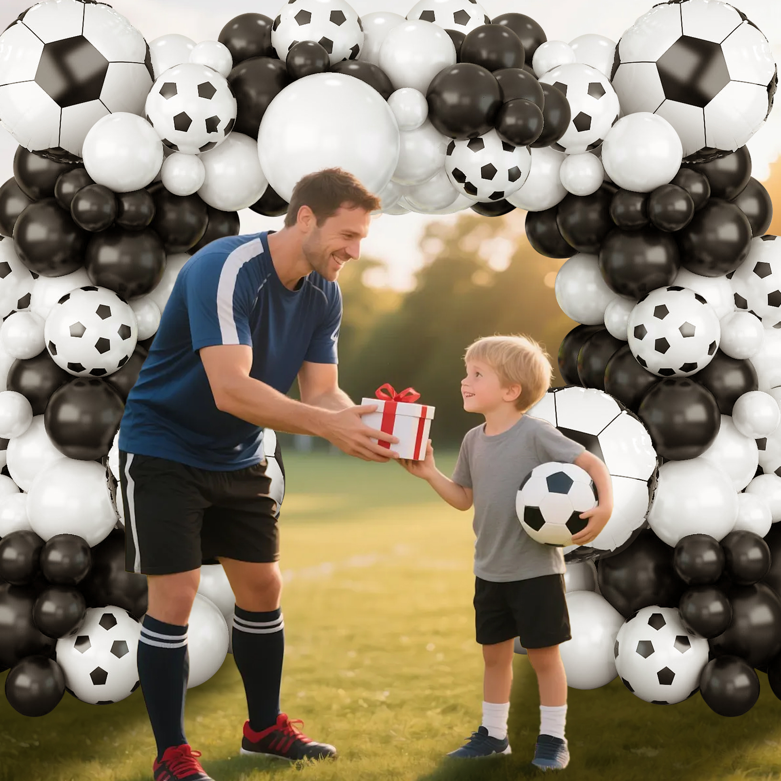 SKTMH 110Pcs Soccer Balloon Garland Soccer Party Decorations Black and White Balloon Garland Soccer Balloons Football Print Balloons Football Balloon Arch Kit for Sport Birthday Party Decorations