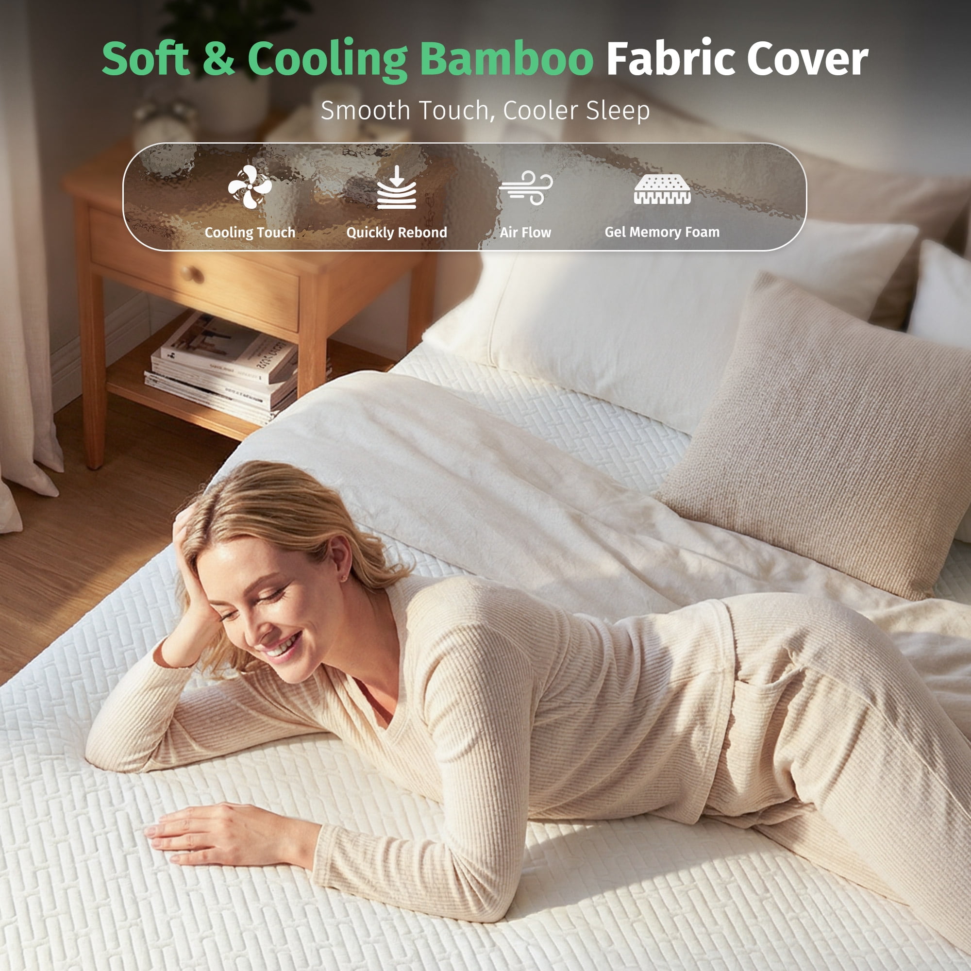 Poshby Full Size 3 inch Gel Memory Foam Mattress Topper with Removable Fitted Cover for Back Pain,White