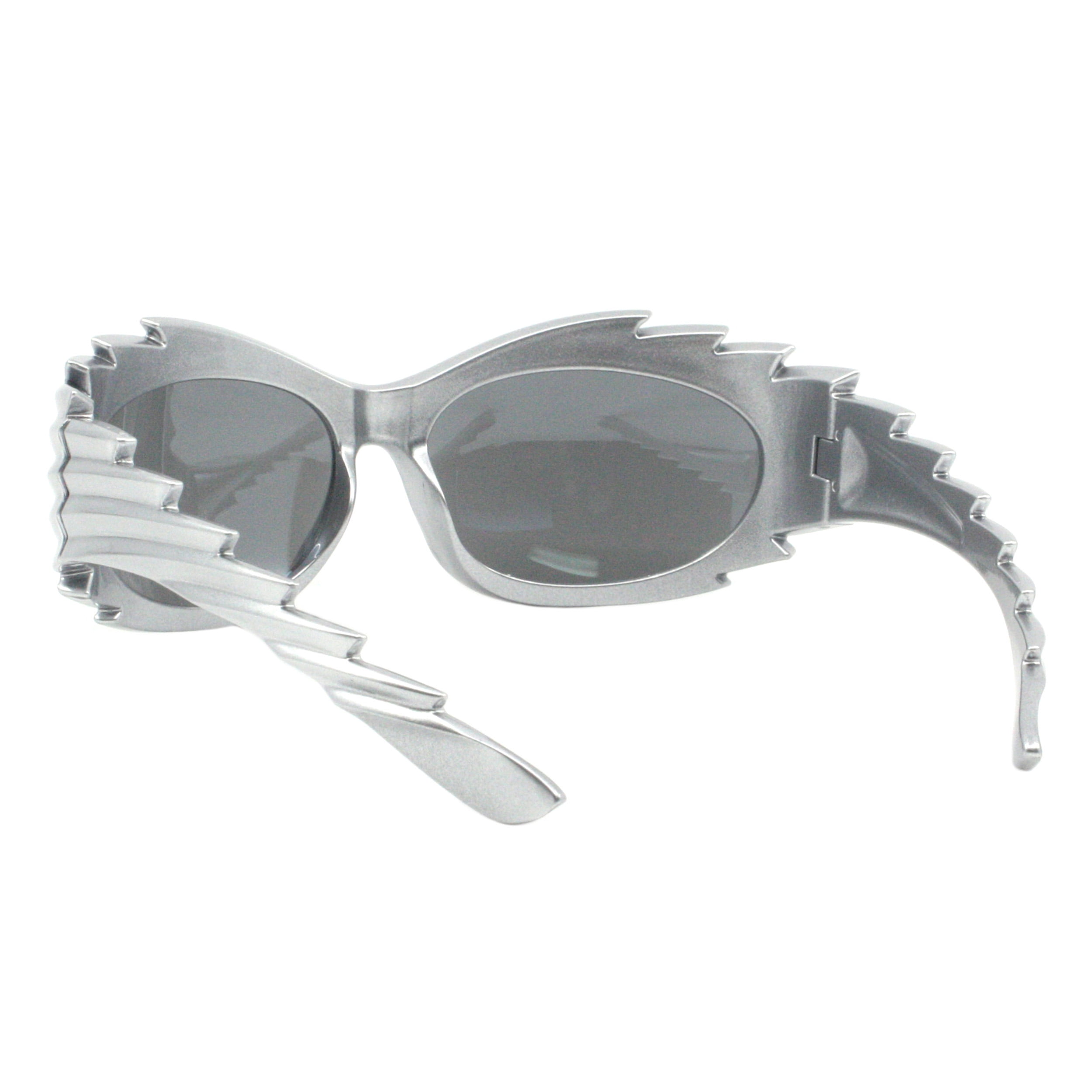 Ridged Spiked Sunglasses Oval Wrap Around Oversized Spiky Frame