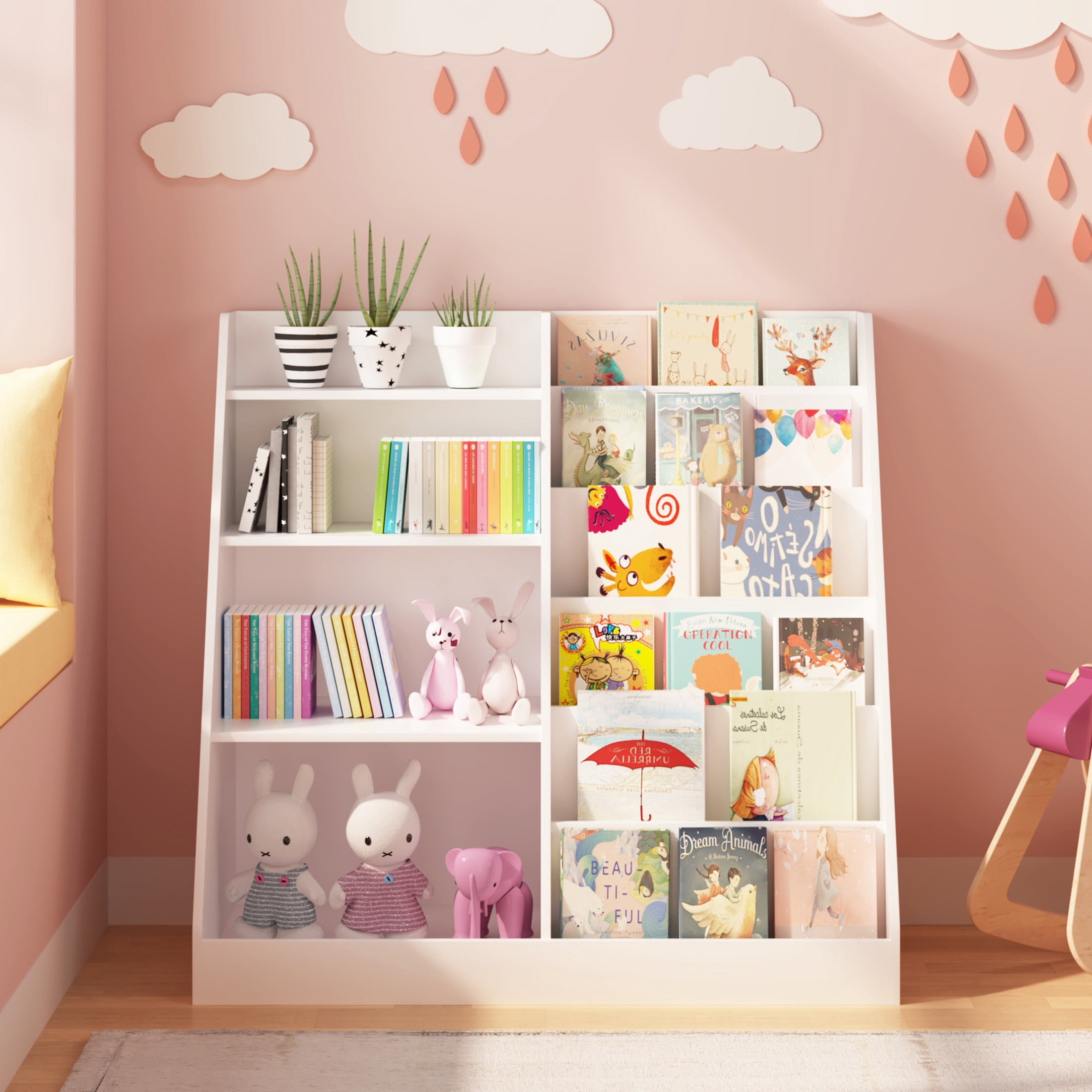 Noble House Kids Bookshelf and Toy Storage Organizer, 4-Tier Wooden Bookcase for Nursery, Playroom, White